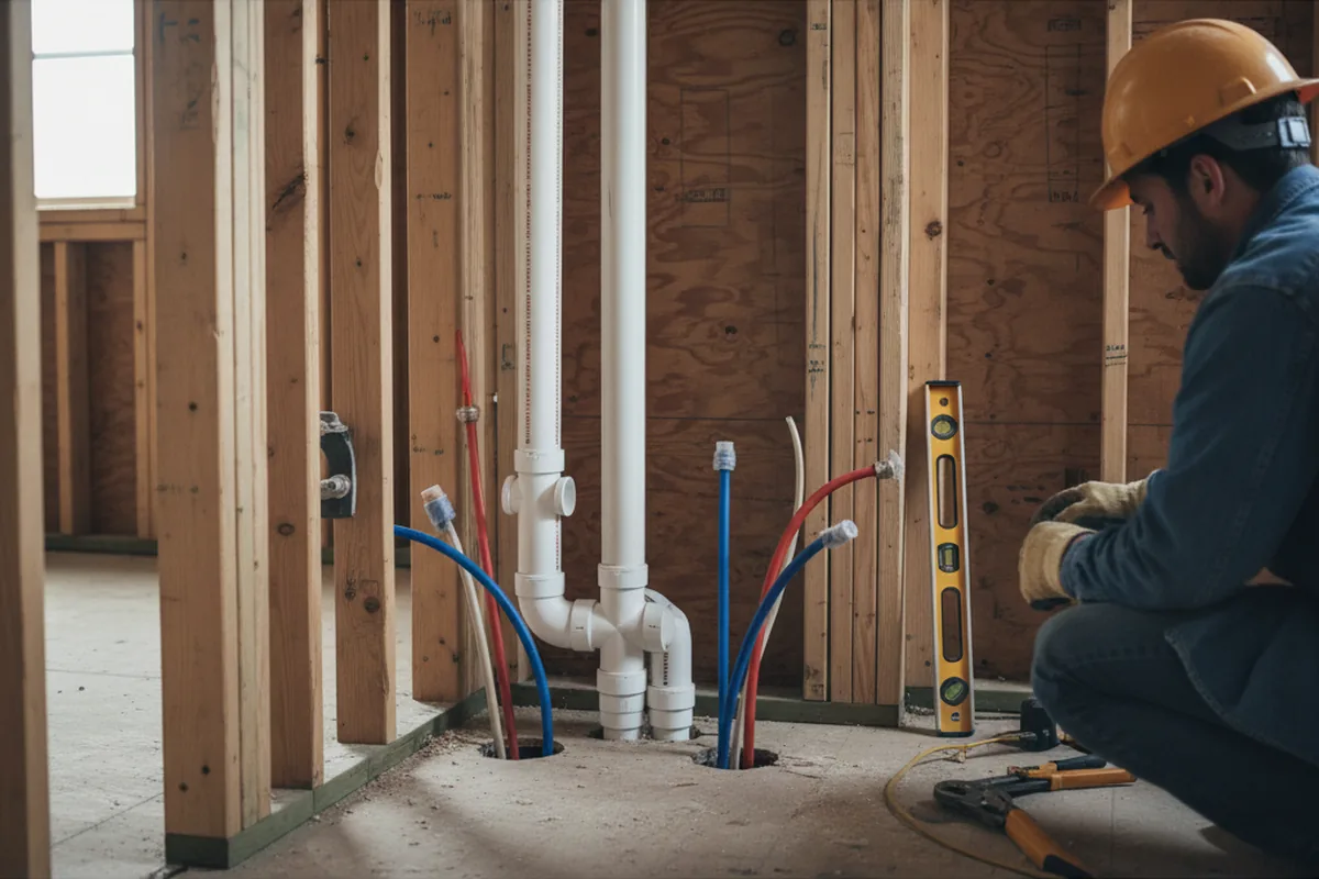 Drain and supply rough-in during Sump Pump Repair in Otis